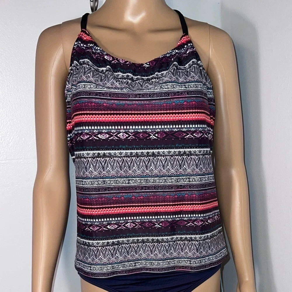 Kona Sol, Sm, racer back tankini top, in a bohemian print, padded cup lining‎